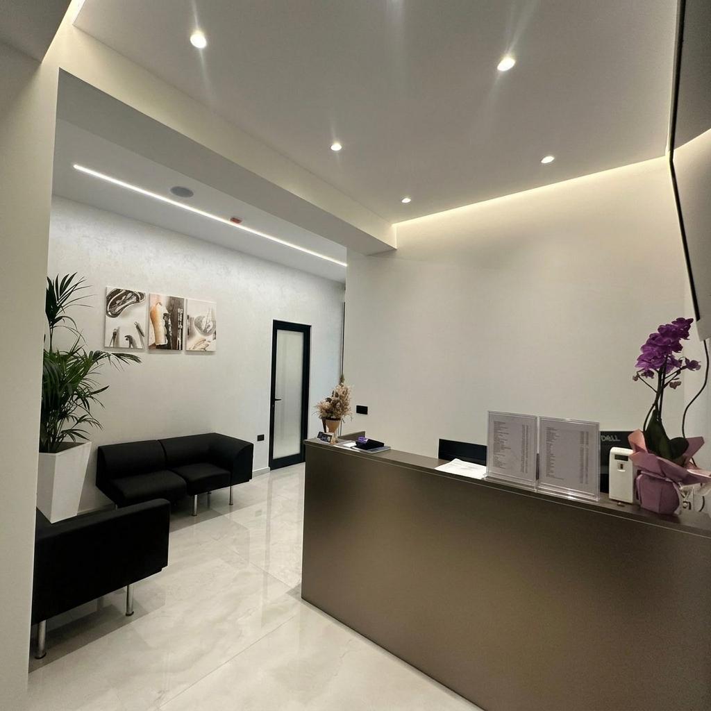 Bright clinic reception and patient waiting lounge